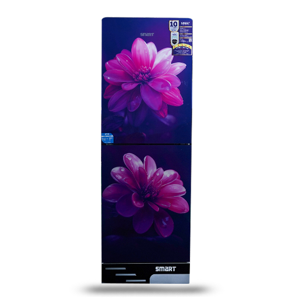SMART Glass Door Refrigerator SER-196BS – 196 Liter | Fireworks Lily Flower Design | Bottom Mount Fridge